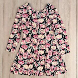 Vintage 80s Ashley Brooke 100% Rayon Floral Long Sleeve Midi Swing Dress Sz 10